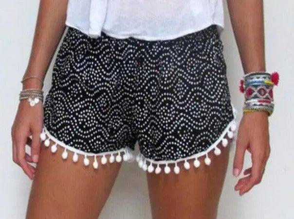 Printed elastic waist shorts beach pants-Blcak-8