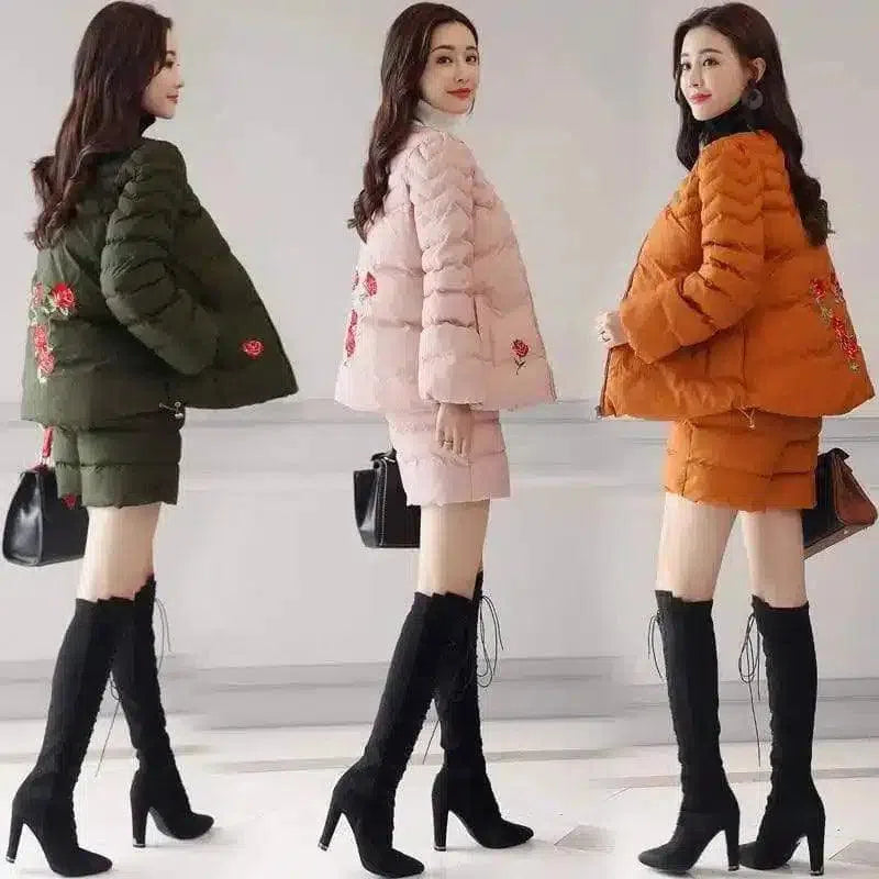 Embroidered Winter Jacket with Puff Sleeves-1