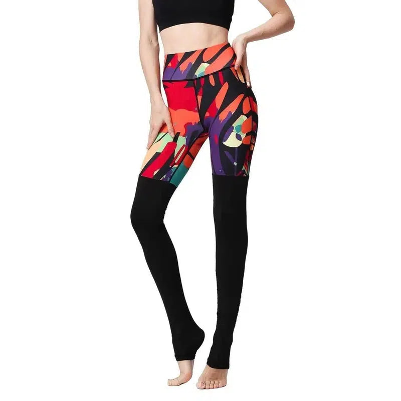 Printed tight yoga pants-Contrast black-2