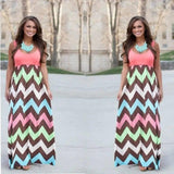 Printed Waves Stripe Long Skirt Dress-Pink-27