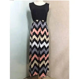 Printed Waves Stripe Long Skirt Dress-Blackpink-6