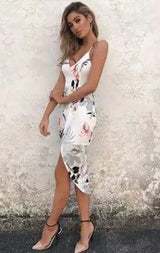 Printing Skinny Slip Dress-White-13