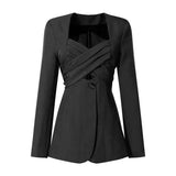 Women's Tailored Buttoned Blazer with Unique Collar-Black-2