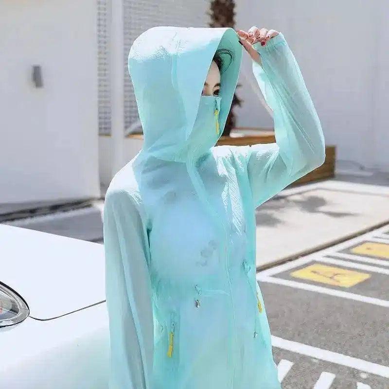 Pure colour cap zipper single long sleeve thin mid-long-1