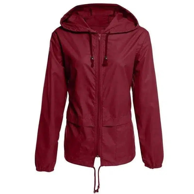 Raincoat Zipper Hooded Lightweight Outdoor Jacket Thin-Wine Red-1