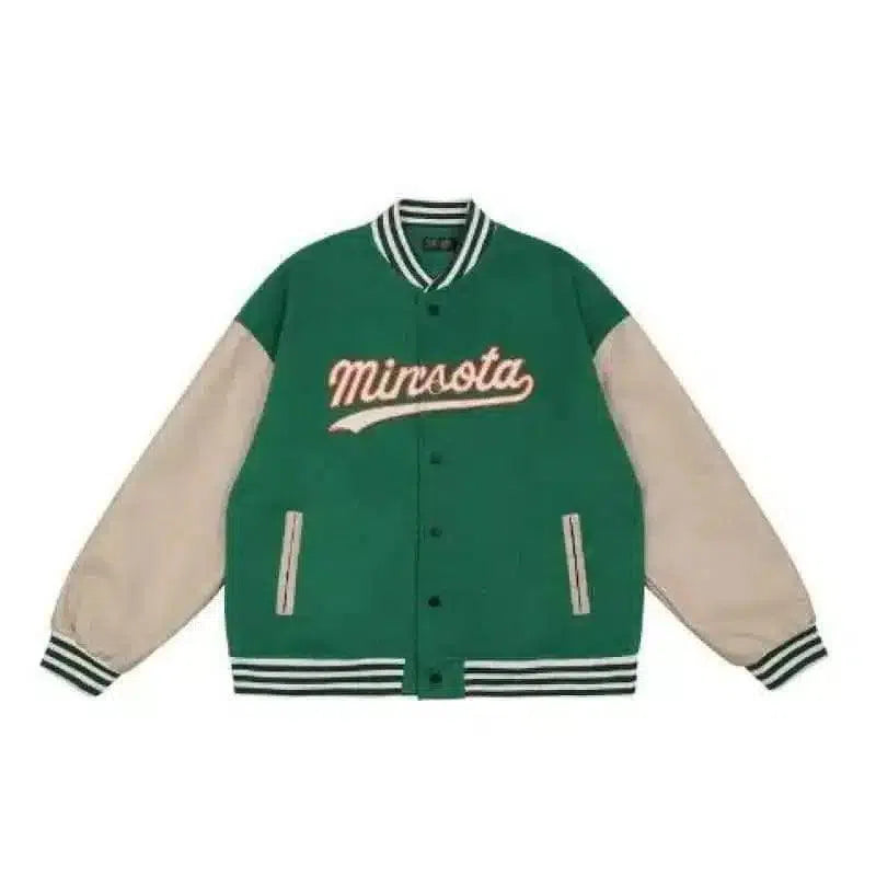 Unisex Varsity Jacket with Snap Buttons-Green-3