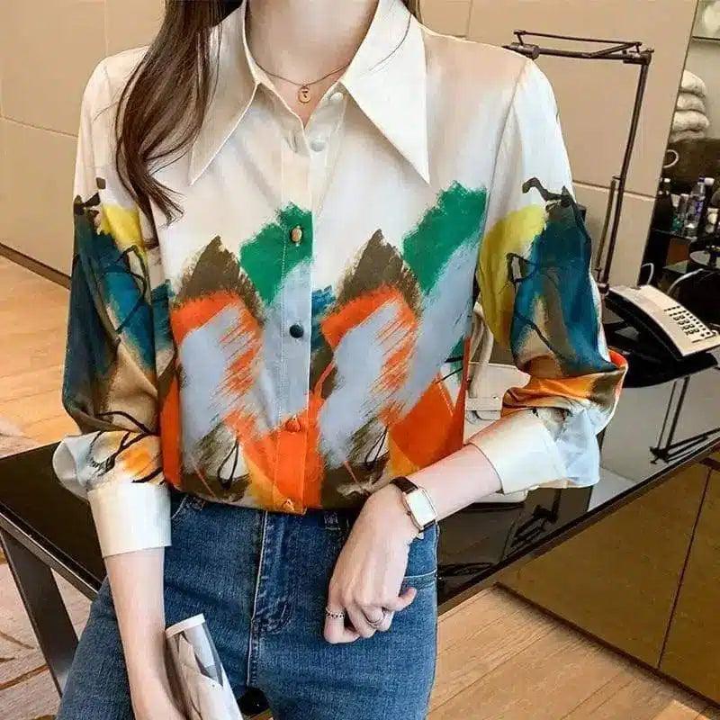 LOVEMI - Lovemi - Retro Oil Painting Print Long Sleeve Top