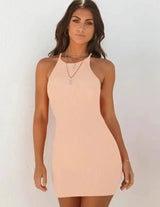 Ribbed small suspender dress-Apricot-20