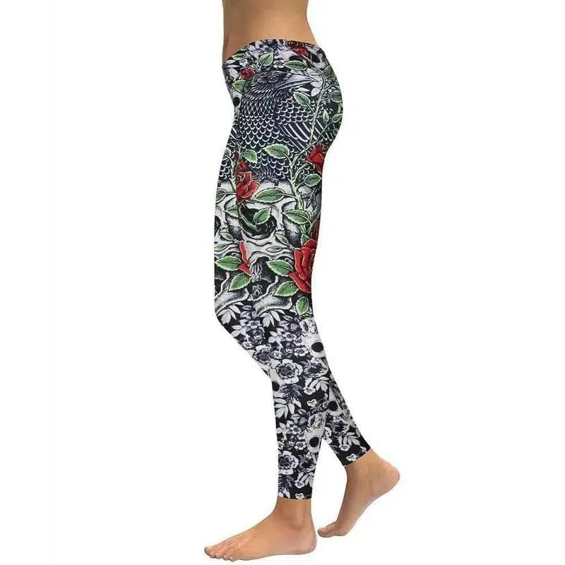 LOVEMI - Lovemi - Roses+Skulls Yoga/Workout Leggings