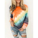 Tie-Dye Crewneck Casual Women's Sweatshirt-Orange-6