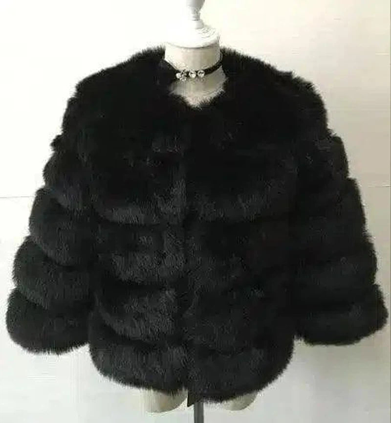 S-3XL Mink Coats Women Winter Fashion FAUX Fur Coat-Black-10