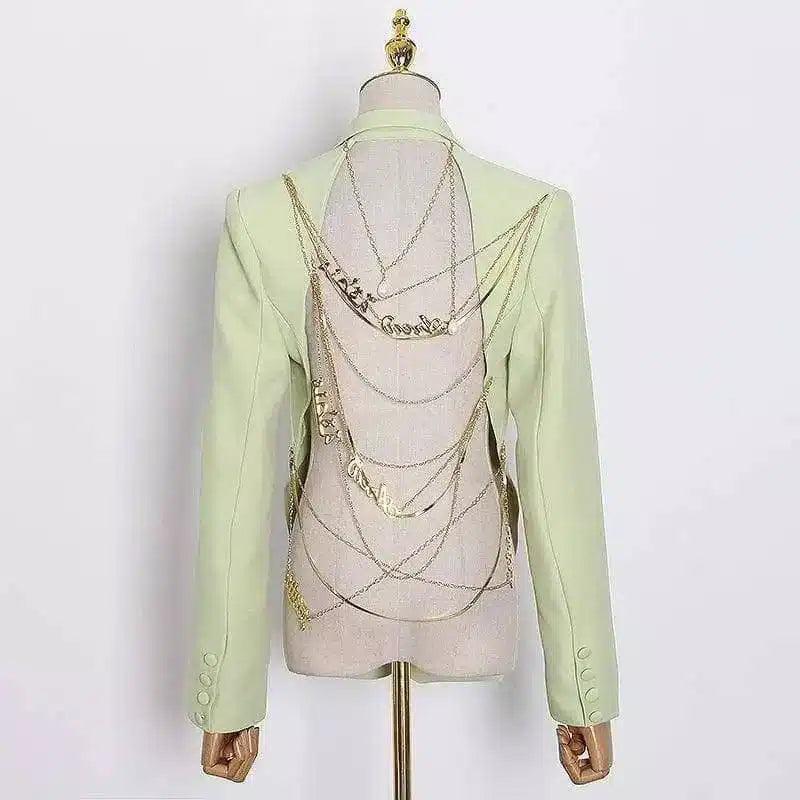 Chic Backless Blazer for Effortless Style-Green-3