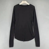 Women's Long Sleeve Crew Neck Top-Black-2