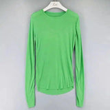 Women's Long Sleeve Crew Neck Top-Green-5