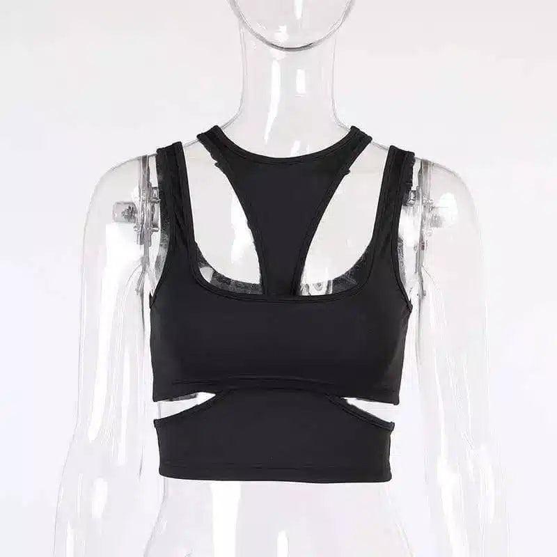 Women's Sports Bra with Adjustable Straps-Black-1