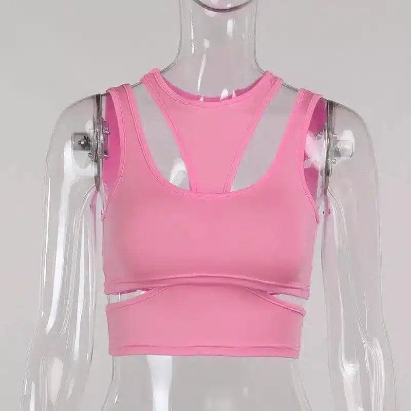 Women's Sports Bra with Adjustable Straps-Pink-3