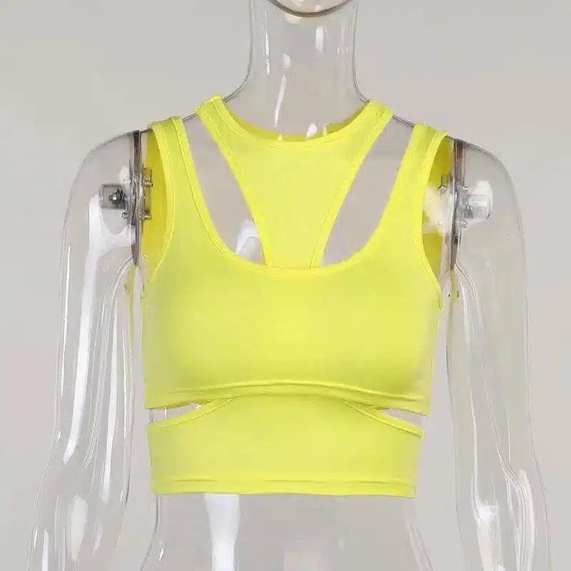 Women's Sports Bra with Adjustable Straps-Yellow-4