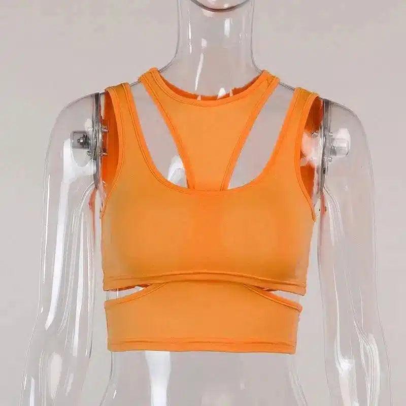 Women's Sports Bra with Adjustable Straps-Orange-7