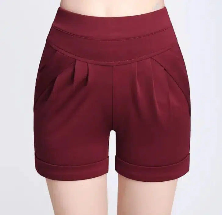 Shorts Chiffon Women Cotton Casual-Redwine-45