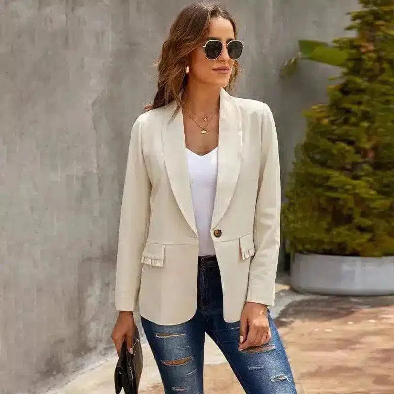 Women's Casual Blazer and Ripped Jeans Combo-Off white-2