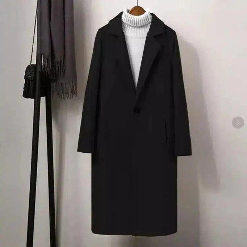 Men's Classic Wool Overcoat with Button Closure-Black-2