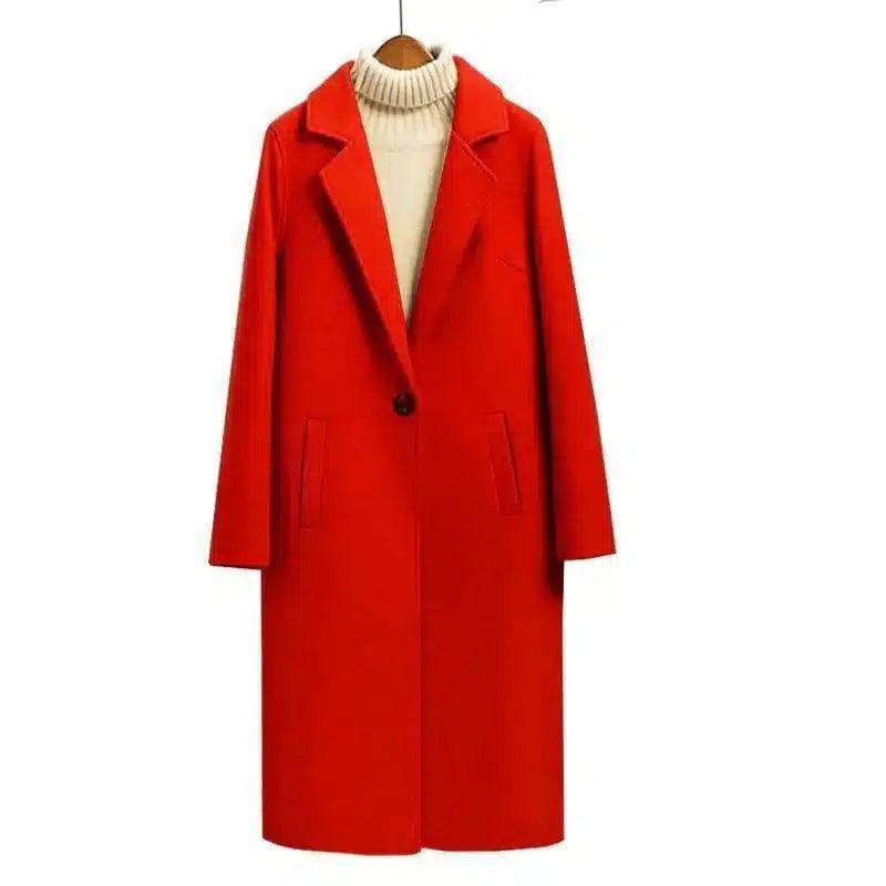 Men's Classic Wool Overcoat with Button Closure-Red-3