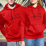 Simple print hooded couple's sweater-Red-3