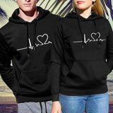 Simple print hooded couple's sweater-Black-5