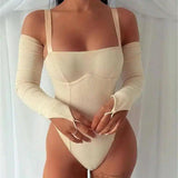 Women's Ribbed Bodysuit with Arm Warmers-1