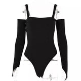 Women's Ribbed Bodysuit with Arm Warmers-Black-3