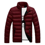 Slim-Fit Warm Down Jacket With Stand-Up Collar-wine red-3