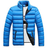 Slim-Fit Warm Down Jacket With Stand-Up Collar-Blue-4