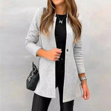 Women's Long Sleeve Mid-Length Coat-Grey-1