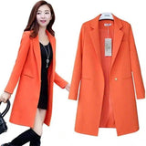 Women's Long Sleeve Mid-Length Coat-Orange red-1