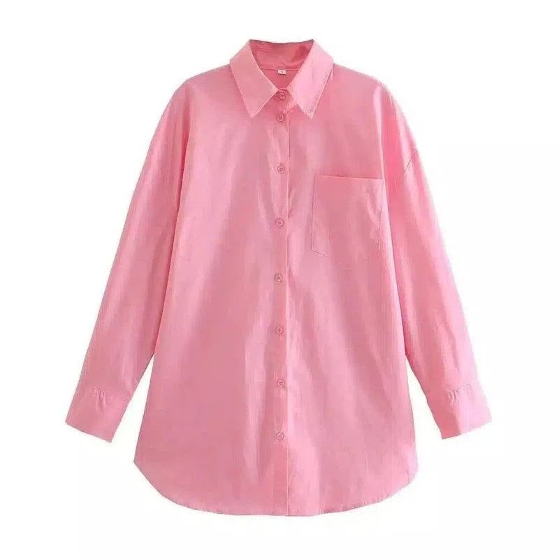 Women's Casual Oversized Shirt Dress-Pink-3