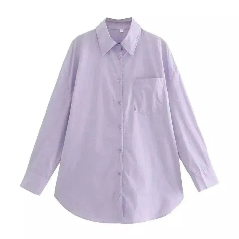 Women's Casual Oversized Shirt Dress-Purple-4