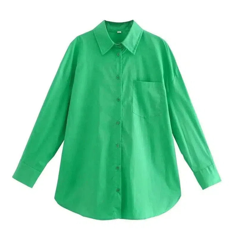 Women's Casual Oversized Shirt Dress-Green-5