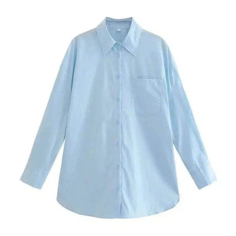 Women's Casual Oversized Shirt Dress-Blue-6