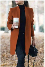 Womens Tailored Long Coat with Turtleneck-Caramel-10