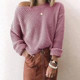 Off-Shoulder Knit Sweater for Women-Rose Red-10