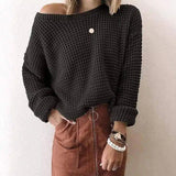 Off-Shoulder Knit Sweater for Women-Black-7