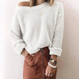 Off-Shoulder Knit Sweater for Women-White-8