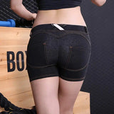 Sports fitness denim shorts-Black-14