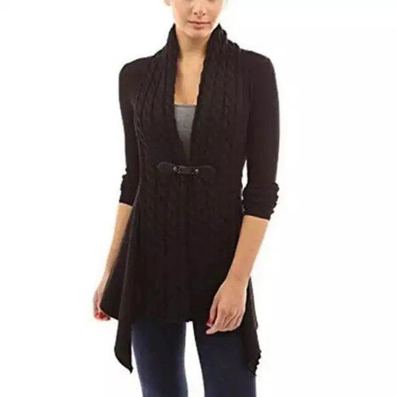 Women's Cable Knit Sweater Cardigan with Buttons-Black-3