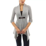 Women's Cable Knit Sweater Cardigan with Buttons-Gray-7