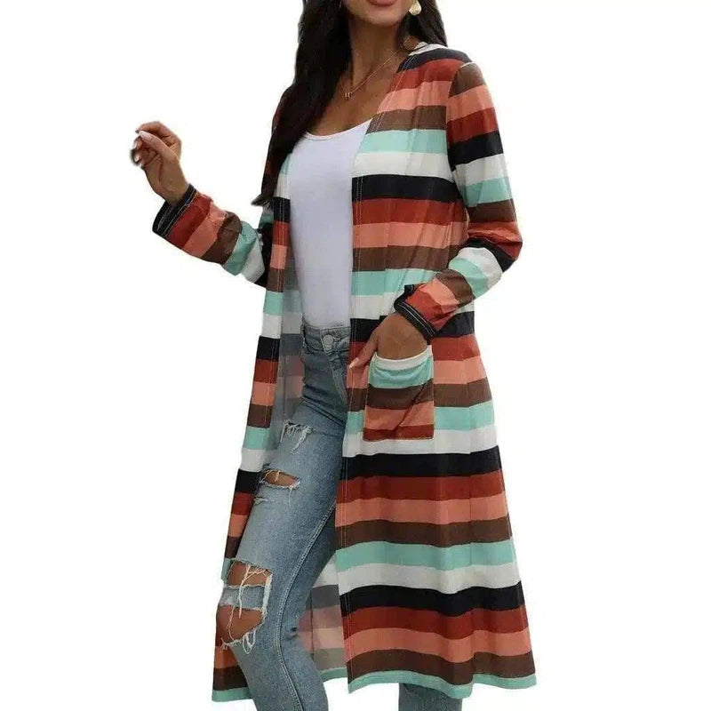 LOVEMI - Lovemi - Striped Print Long-Sleeved Cardigan Jacket Women