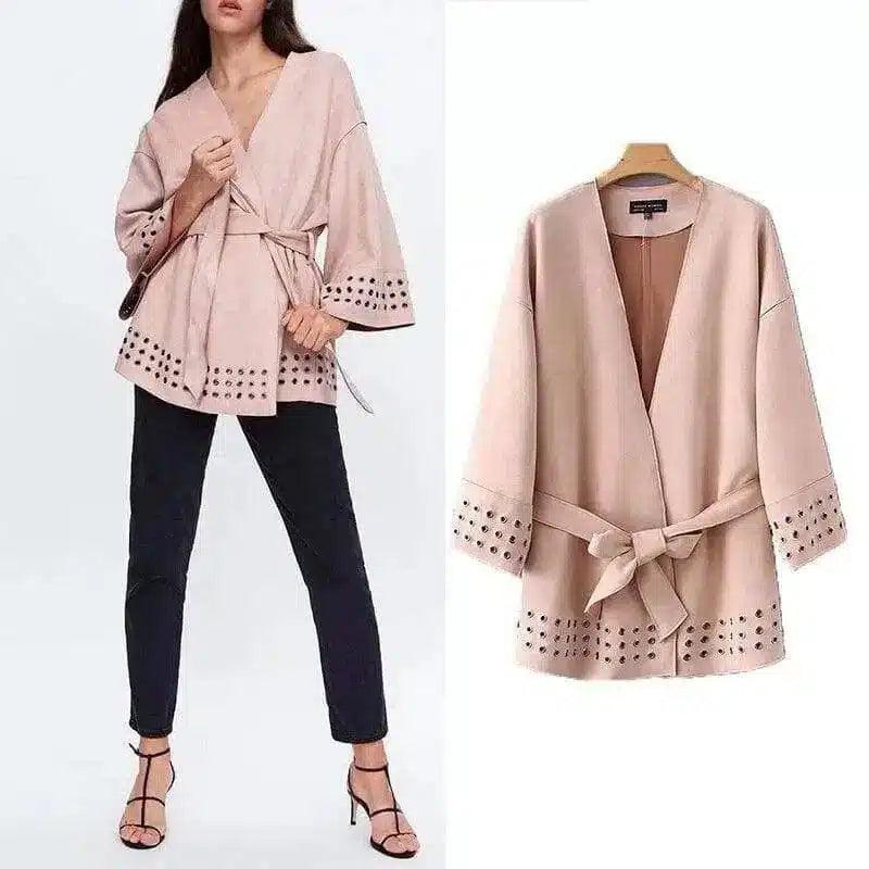 Women's Belted Kimono Jacket with Cut-Outs-1