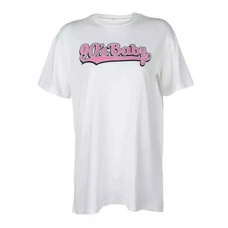 Retro Slogan Tee for Casual Wear-White-3