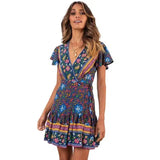 Summer V-neck bohemian print dress skirt women-24