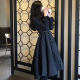 Elegant Long-Sleeve Midi Trench Coat-Black-1